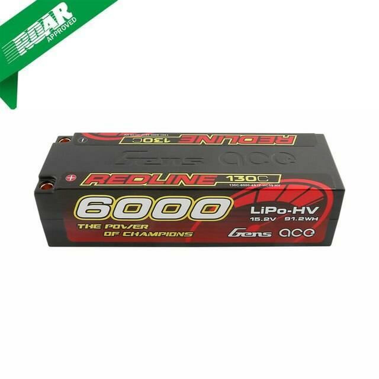 Gens Ace Redline Series 6000mAh 15.2V 130C 4S1P HardCase HV Lipo Battery GensTattu