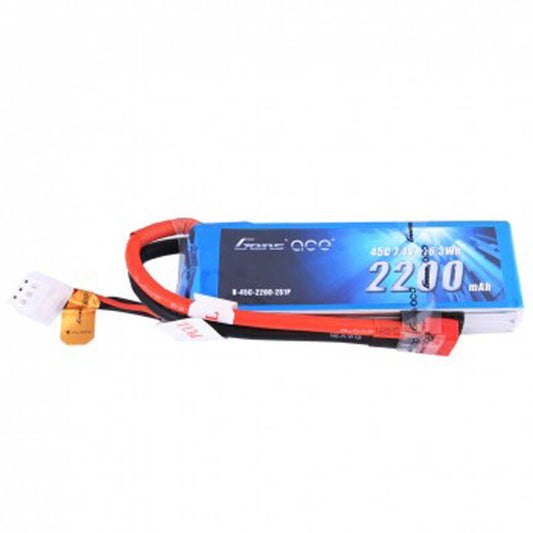Gens Ace 7.4V 2200 Capacity 2S Voltage 45C LiPo, Deans Horizon Hobby