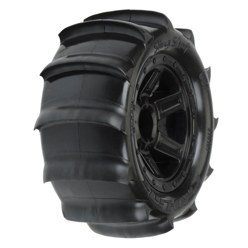 Pro-Line 1/16 Sling Shot 2.2 Sand Tires Mounted Black Desperado Wheels: 1/16 E-Revo (PRO1010110) Horizon Hobby