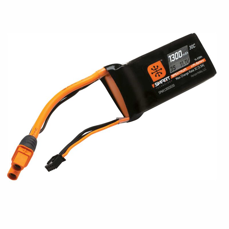 Spektrum 11.1V 1300mAh 3S 30C Smart LiPo Battery: IC3 (SPMX13003S30M) Horizon Hobby