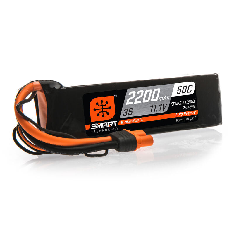 Spektrum 11.1V 2200mAh 3S 50C Smart LiPo Battery, IC3 (SPMX22003S50) Horizon Hobby