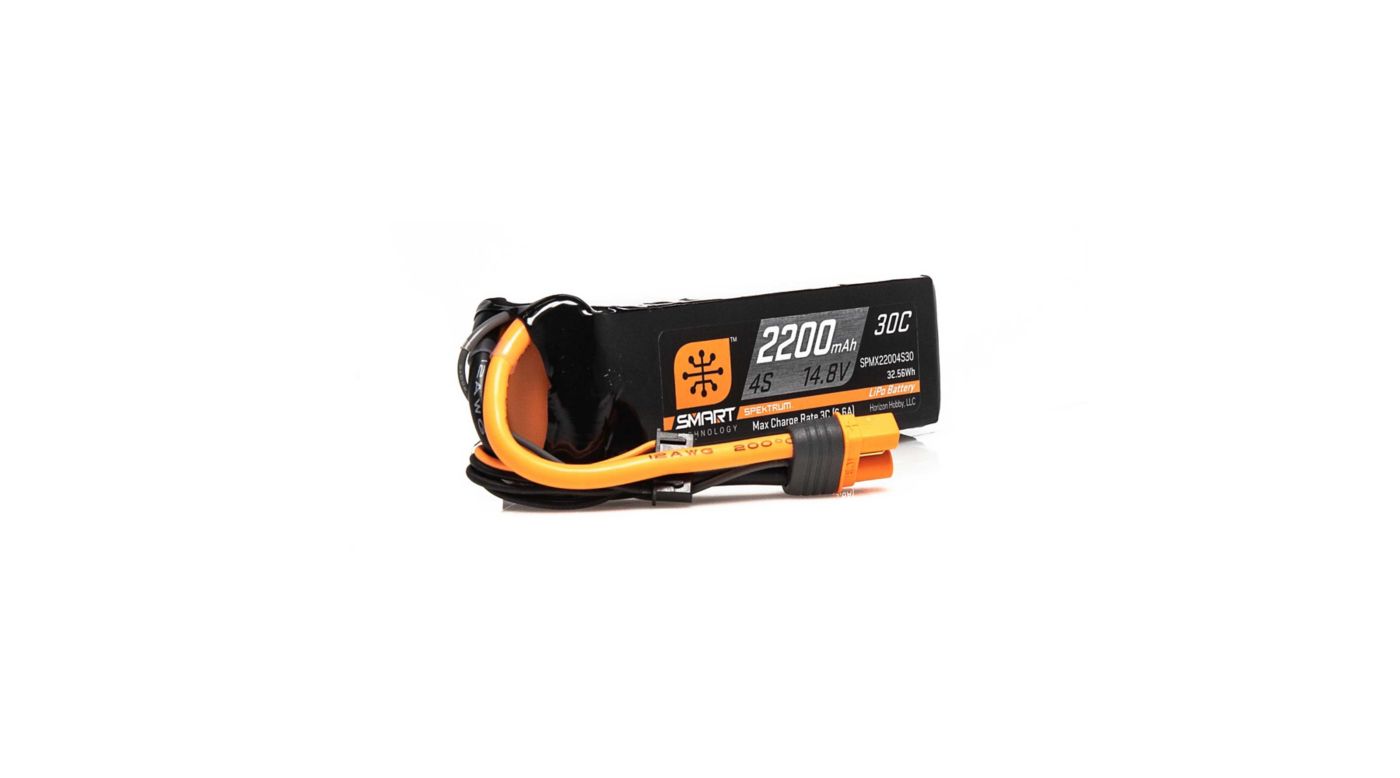 Spektrum 14.8V 2200mAh 4S 30C Smart LiPo Battery, IC3 (SPMX22004S30) Horizon Hobby