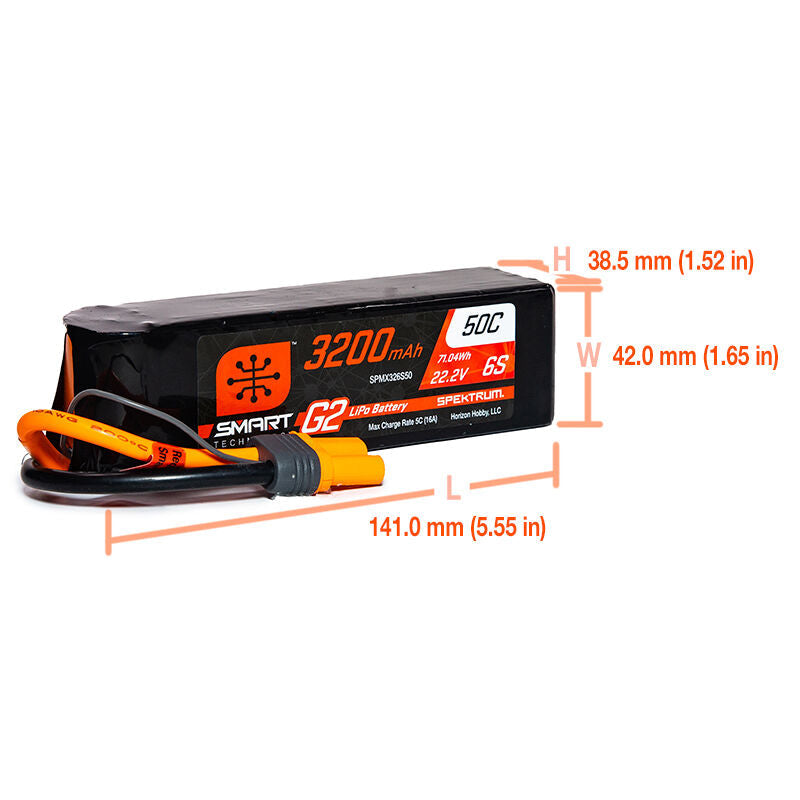 Spektrum 22.2V 3200mAh 6S 50C Smart LiPo G2: IC5 (SPMX326S50) Horizon Hobby