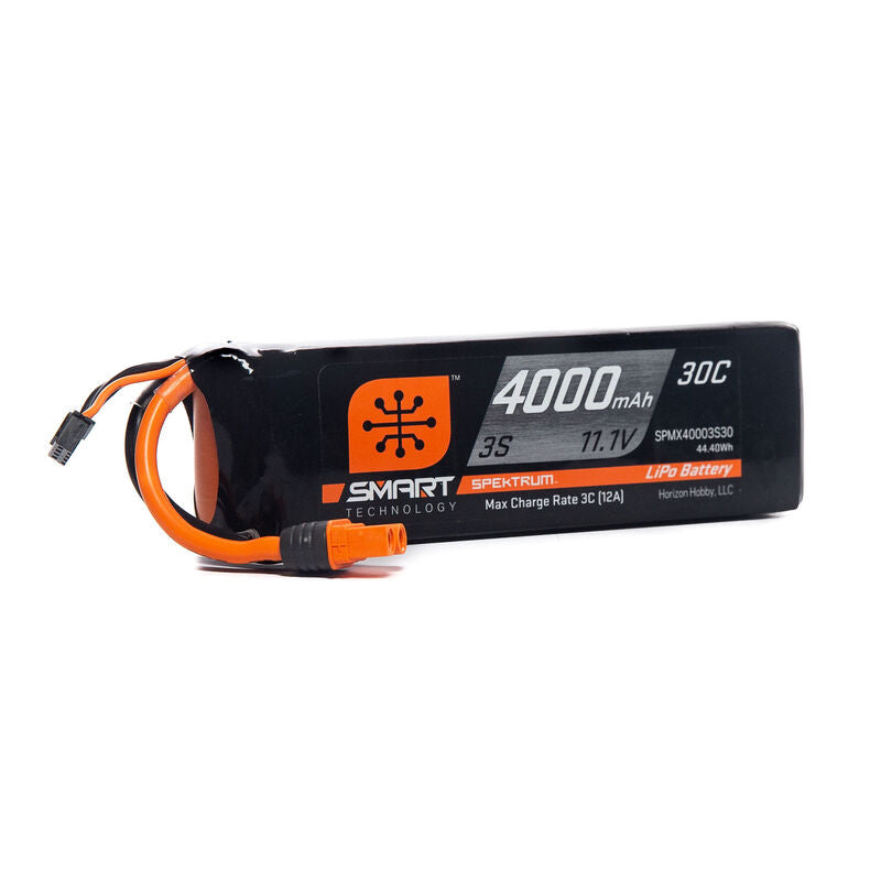 Spektrum 11.1V 4000mAh 3S 30C Smart LiPo Battery: IC3 (SPMX40003S30) Horizon Hobby