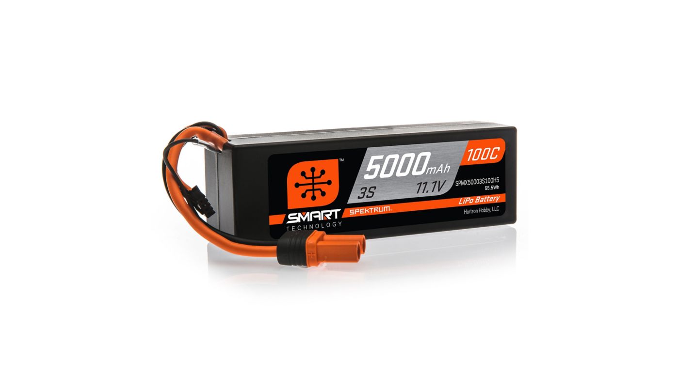 Spektrum 11.1V 5000mAh 3S 100C Smart Hardcase LiPo Battery: IC5 (SPMX50003S100H5) Horizon Hobby