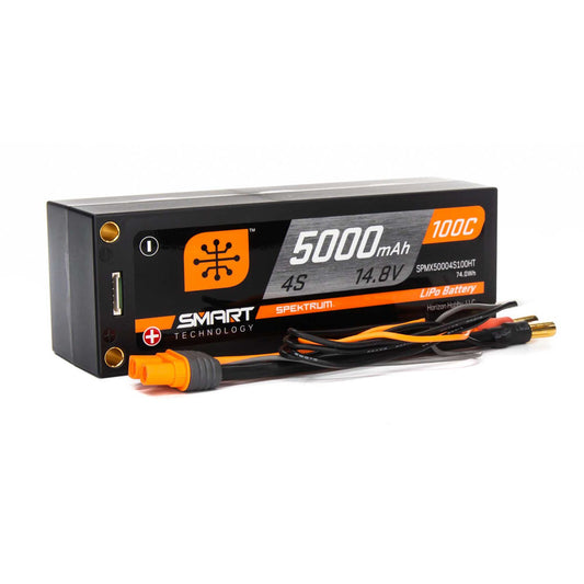 Spektrum 14.8V 5000mAh 4S 100C Smart Race Hardcase LiPo Battery: Tubes, 5mm (SPMX50004S100HT5MM)