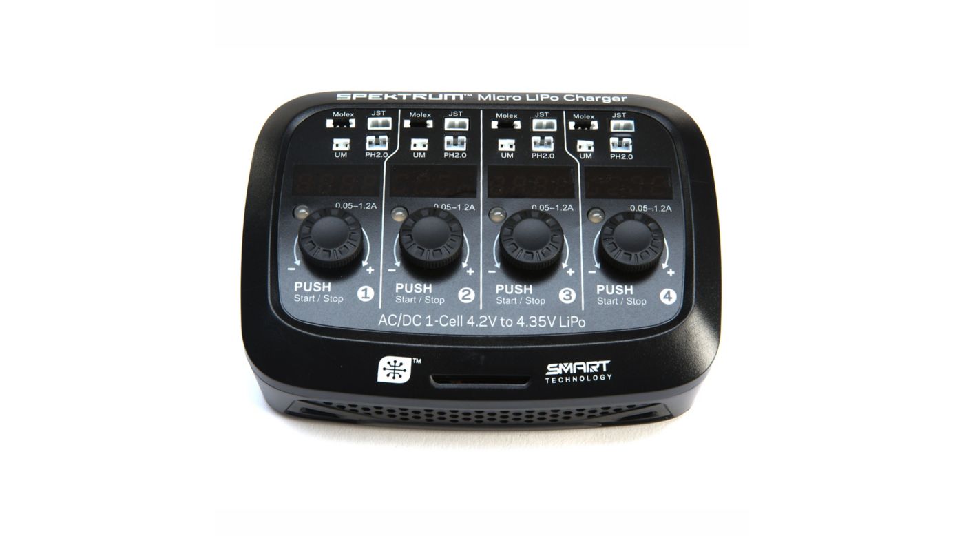 Spektrum S44 Micro 4-Port AC/DC 1S LiPo Smart Charger (SPMXC1040) Horizon Hobby