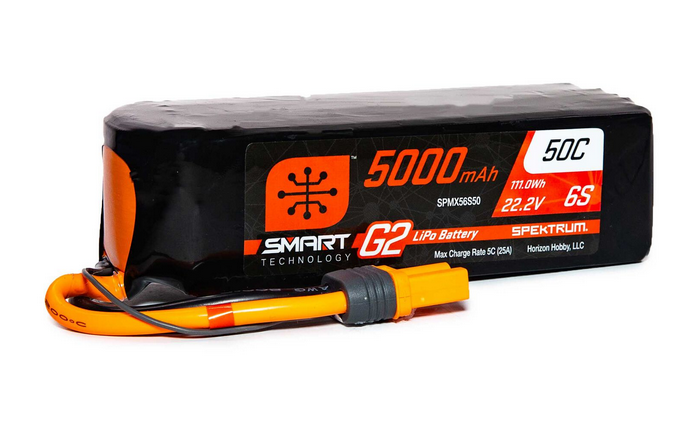 Spektrum 22.2V 5000mAh 6S 50C Smart LiPo G2: IC5 (SPMX56S50) Horizon Hobby