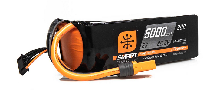 Spektrum 22.2V 5000mAh 6S 30C Smart LiPo Battery, IC5 (SPMX50006S30) Horizon Hobby