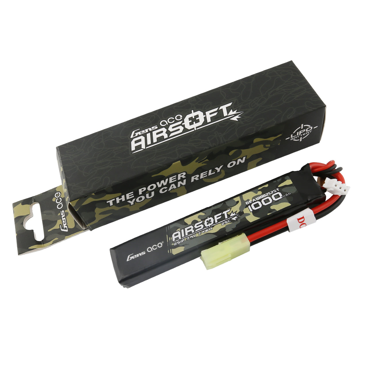Gens Ace 25C 1000mAh 2S1P 7.4V Airsoft Battery with Tamiya Plug (GEA10002S25T) GensTattu