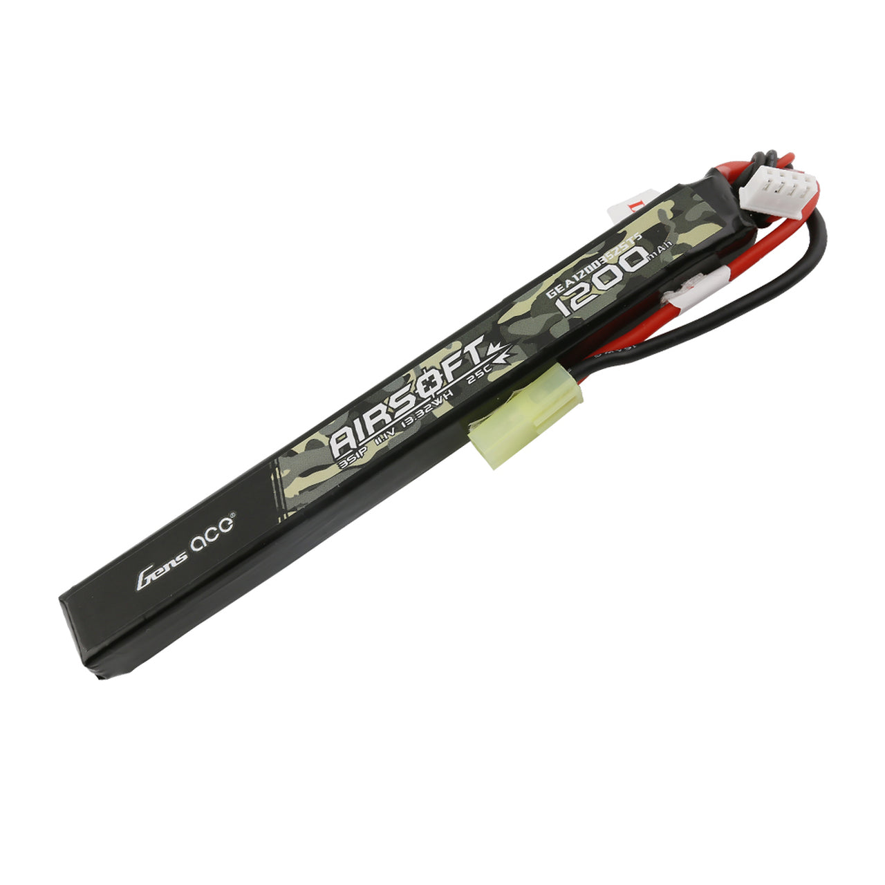 Gens Ace 25C 1200mAh 3S1P 11.1V Slim Airsoft Gun Battery with Tamiya Plug (GEA12003S25TS) GensTattu