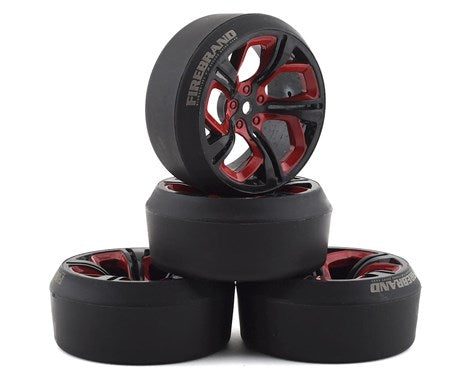 Firebrand RC Hydra XDR3 5° Pre-Mounted Slick Drift Tires (4) (Red/Black) w/Diamond Tires, 12mm Hex & 3mm Offset (FBR1WHEHYD503) Amain Hobbies