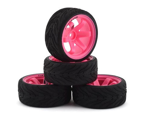 Firebrand RC Panther RT9 Pre-Mounted On-Road Tires (4) (Pink) w/Fangs Tires, 12mm Hex & 9mm Offset (FBR1WHEPAN978) Amain Hobbies