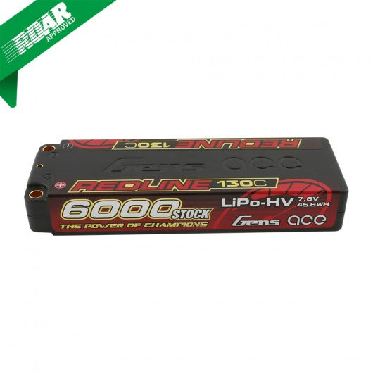 Gens Ace Redline Series 6000mAh 7.6V 130C 2S2P HardCase HV Lipo Battery GensTattu