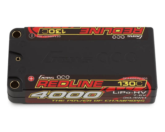 Gens Ace Redline 2S LiHV LiPo LCG Battery 130C (7.6V/4000mAh) w/5mm B u l l e t s (GEA40002S13D5) GensTattu