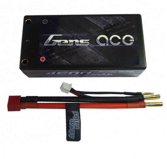 Gens Ace 4600mAh 7.4V 60C 2S2P HardCase Lipo Battery Shorty Pack 29# with 4.0mm bullet to Deans plug GensTattu