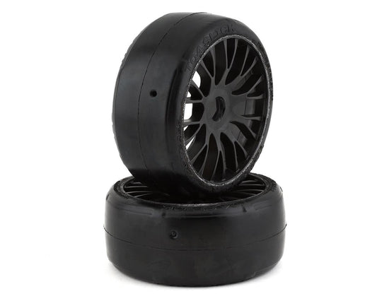 GRP Tires GT - TO4 Slick Belted Pre-Mounted 1/8 Buggy Tires (Black) (2) (XM7) w/FLEX Wheel (GRPGTX04-XM7) Amain Hobbies