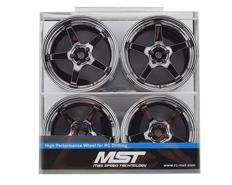MST GT Wheel Set (Chrome/Black Chrome) (4) (Offset Changeable) 832109SBK Amain Hobbies