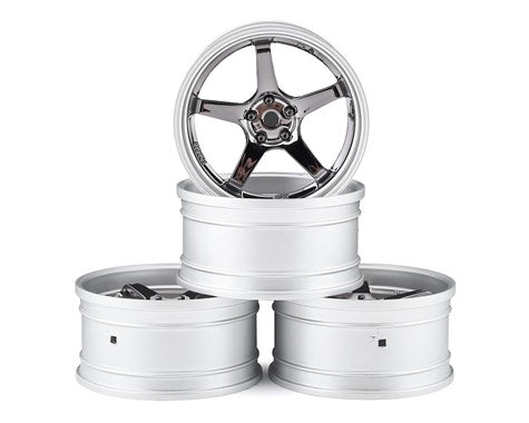 MST GT Wheel Set (Matte Silver/Black Chrome) (4) (Offset Changeable) MXS-832110SBK Amain Hobbies