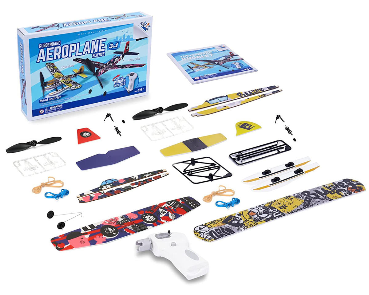 PlaySTEM Airplane Science Rubber Band Powered 3-in-1 Airplane Set (PYSXP04203) Amain Hobbies