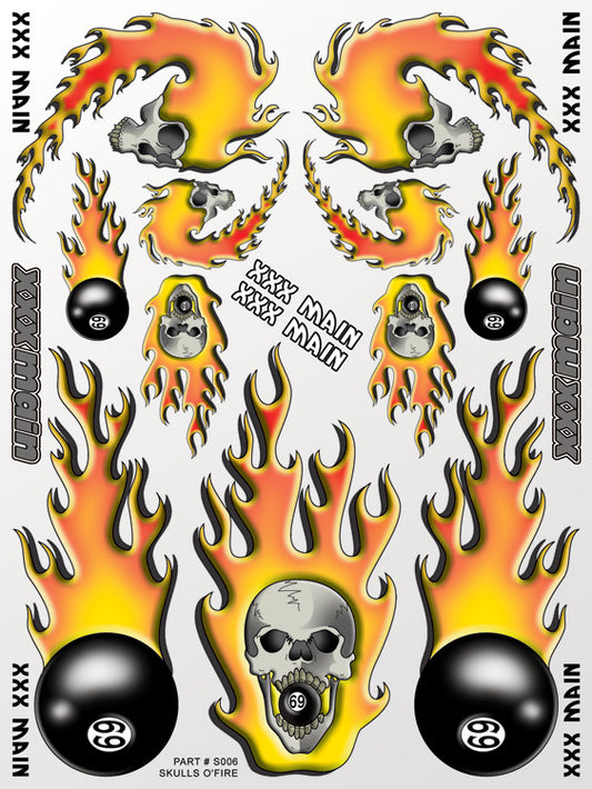 XXX Main Racing Skulls O'Fire Sticker Sheet XXXS006