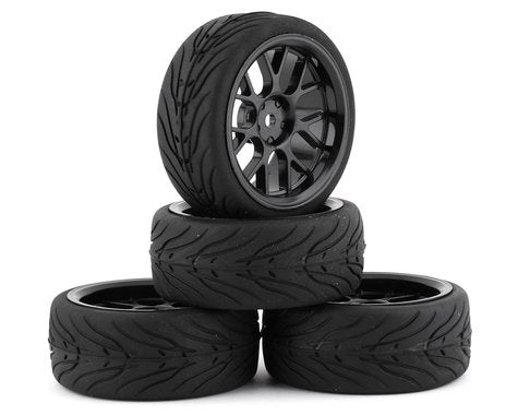 Yeah Racing Spec T Pre-Mounted On-Road Touring Tires w/CS Wheels (Black) (4) w/12mm Hex & 3mm Offset (YEA-WL-0109) Yeah Racing