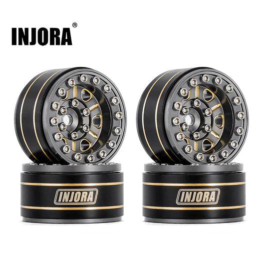 INJORA 1.0" 47g/pcs Black Brass Beadlock Wheel Rims Negative Offset 3.15mm for 1/24 RC Crawlers (4) (W1005) INJORA