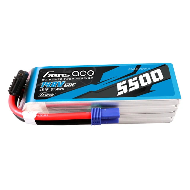 Gens ace 5500mAh 4S 60C 14.8V Lipo Battery | EC5 Plug | GensTattu