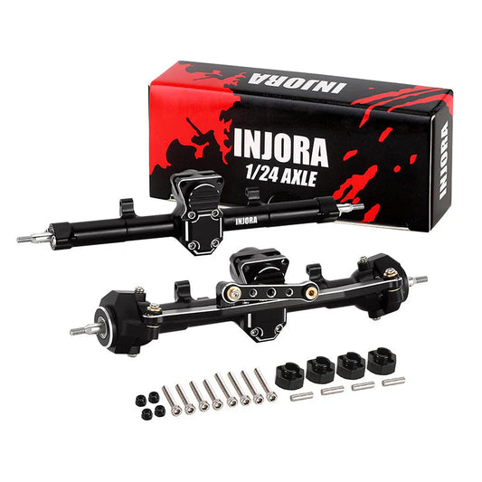 INJORA +4mm Extended Aluminum Front Rear Axles Set for Axial SCX24 (SCX24-98BKFR) INJORA