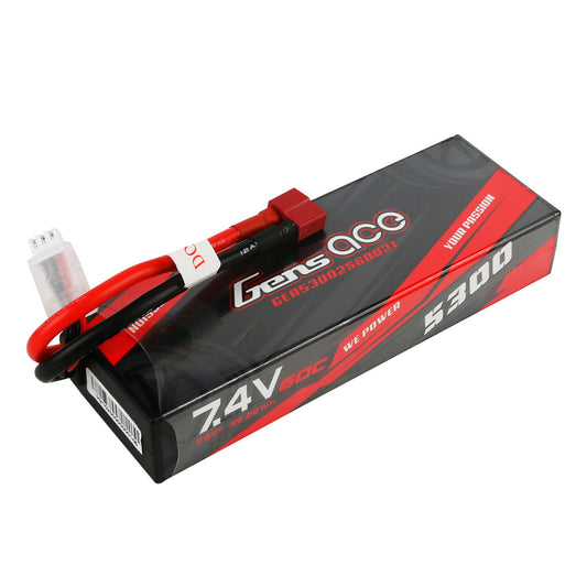 Gens Ace 5300mAh 7.4V 60C 2S1P HardCase Lipo Battery Pack With Deans Plug For RC Car