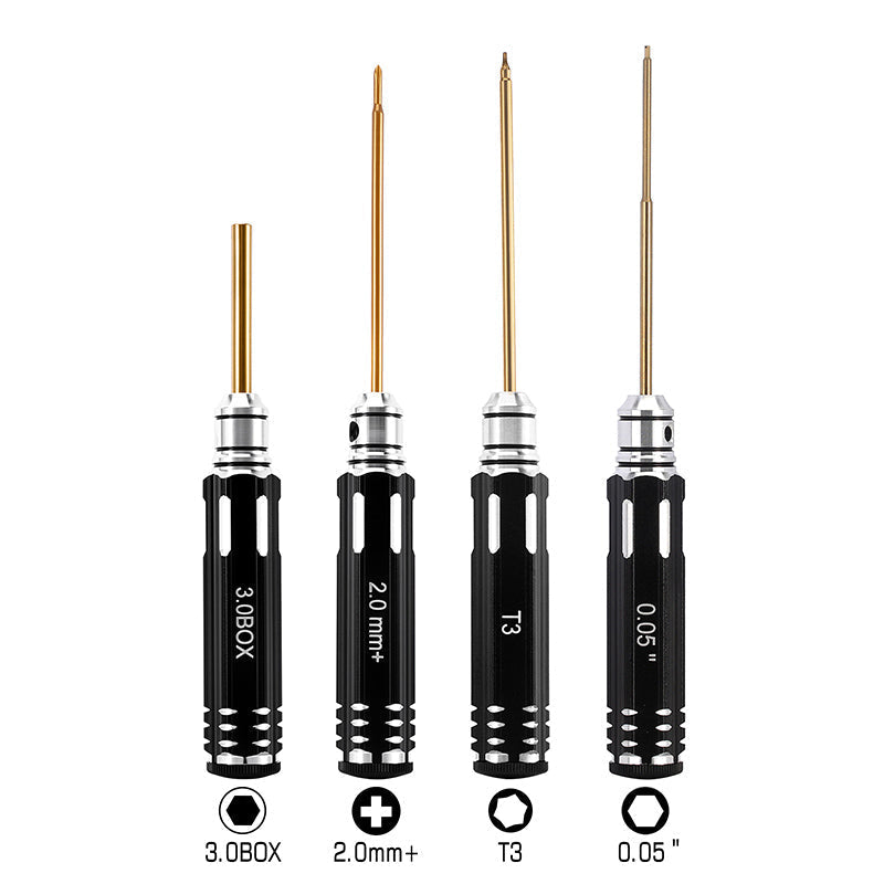 INJORA 4-Piece Driver Set For 1/30 Axial SCX30 (3.0mm Nut, 2.0mm Phillips, T3 Torx, 0.05" Hex) INJORA
