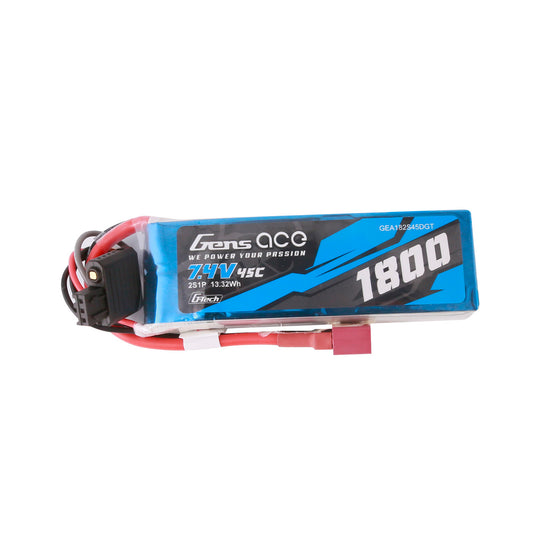 Gens Ace G-Tech 1800mAh 7.4V 2S1P 45C Lipo Battery Pack With Deans Plug