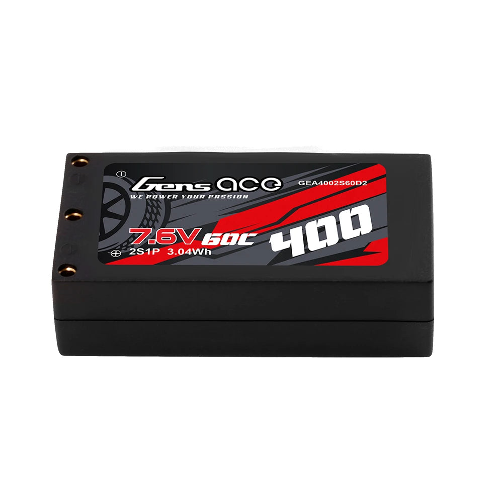 Gens ace 400mAh 2S 60C 7.6V(HV) Lipo Battery | Hardcase | 2mm Bullet to XT60 Adapter | Car Classic GensTattu