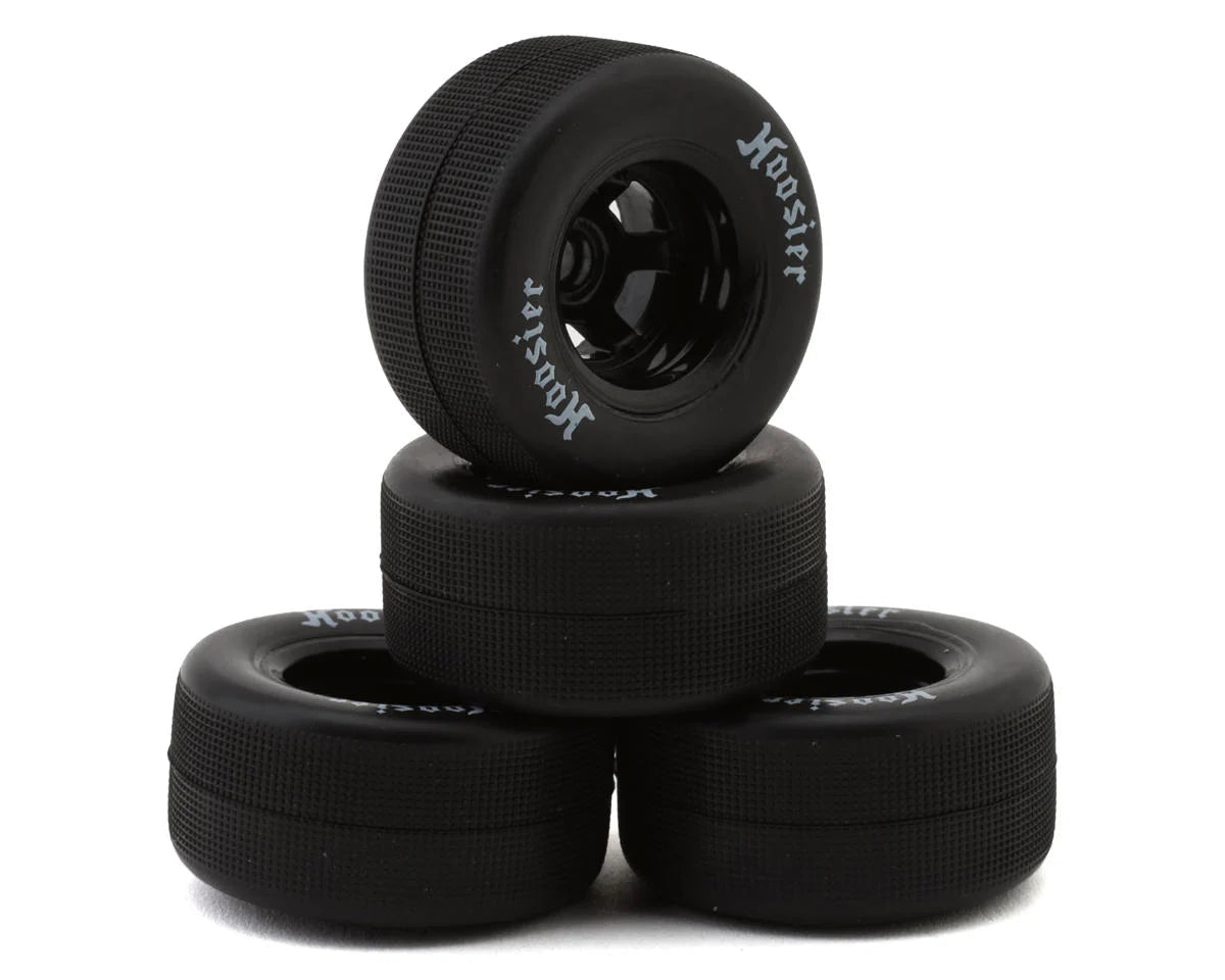 1RC Racing Pre-Mounted 1/18 Asphalt Late Model Hoosier Tires (Black) (4) (F/R) (Soft) Amain Hobbies