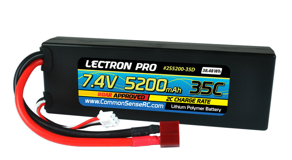 Lectron Pro 7.4V 5200mAh 35C Lipo Battery with Deans-Type Connector for 1/10th Scale Cars & Trucks - Team Associated etc. Common Sense RC