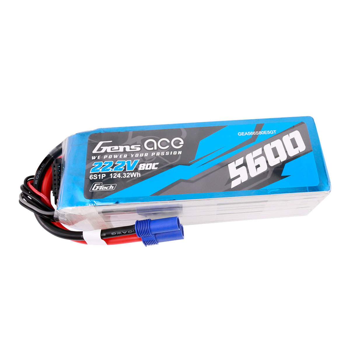 Gens ace 5600mAh 6S 80C 22.2V G-tech Lipo Battery Pack with EC5 Plug