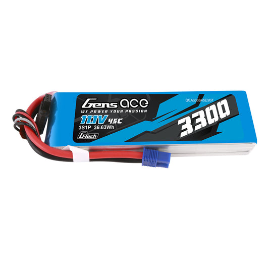 Gens Ace 3300mAh 3S 45C 11.1V G-Tech Lipo Battery Pack With EC3 Plug