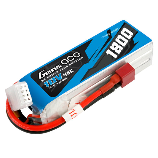 Gens Ace 1800mAh 3S 45C 11.1V Lipo Battery Pack with Deans Plug