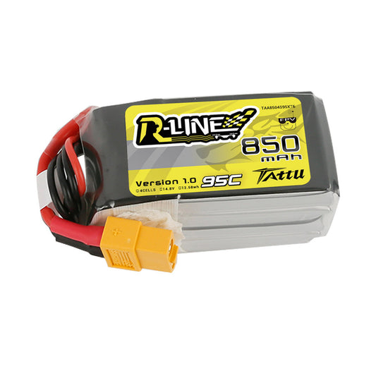 Tattu 850mAh 4s 95C 14.8V R-Line Lipo Battery Pack with XT60 Plug GensTattu