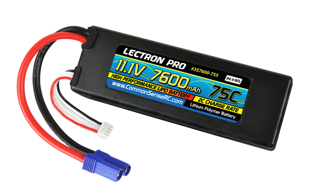 Lectron Pro 11.1V 7600mAh 75C Hard Case Lipo Battery with EC5 Connector #3S7600-755 Friendly Hobbies