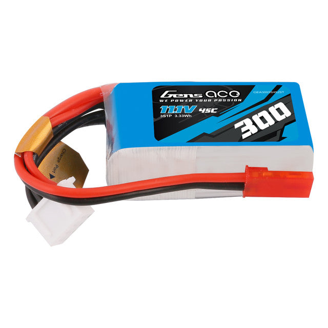 Gens ace 300mAh 3S 11.1V 45C Lipo Battery Pack with JST Plug GensTattu