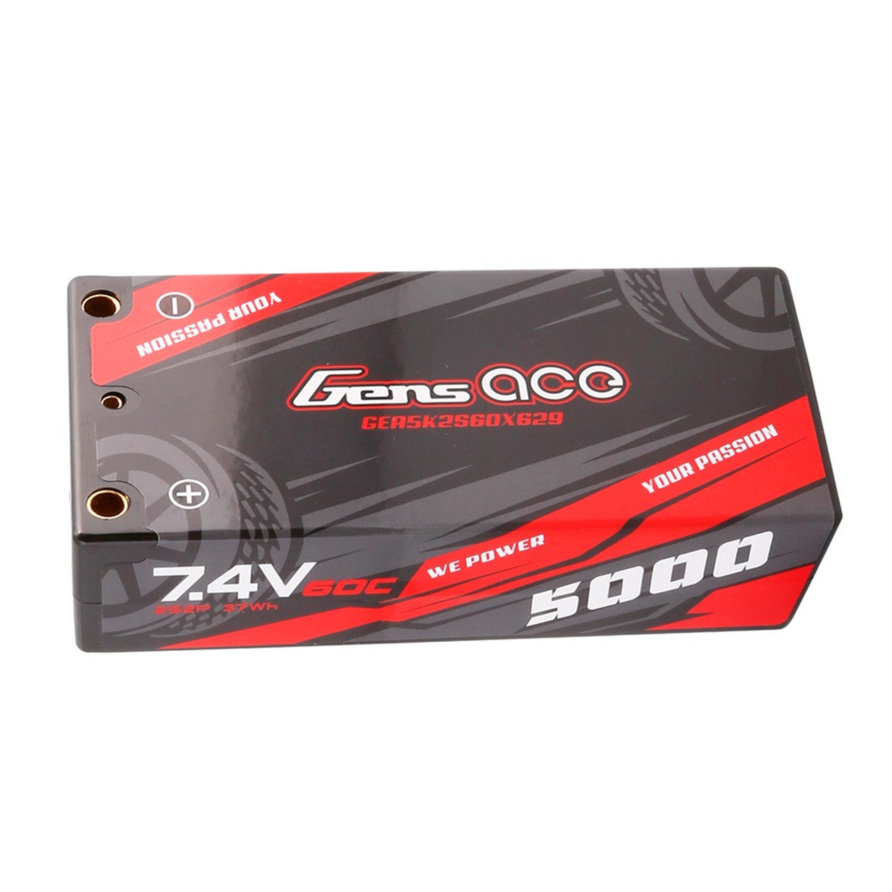 Gens ace 5000mAh 7.4V 2S2P 60C HardCase Lipo Battery 29# with 4.0mm bullet to XT60 plug GensTattu