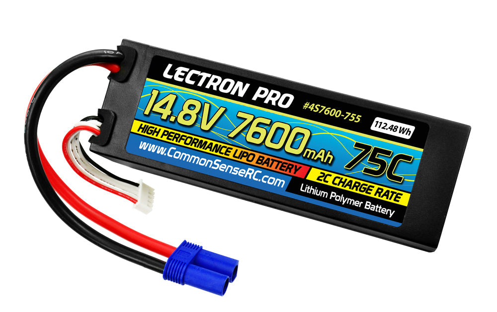 Lectron Pro 14.8V 7600mAh 75C Hard Case Lipo Battery with EC5 Connector #4S7600-755 Friendly Hobbies