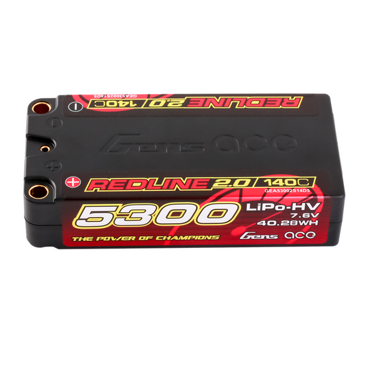 Gens ace Redline 2.0 Series 5300mAh 7.6V 140C 2S2P HardCase #64 HV Shorty Lipo Battery