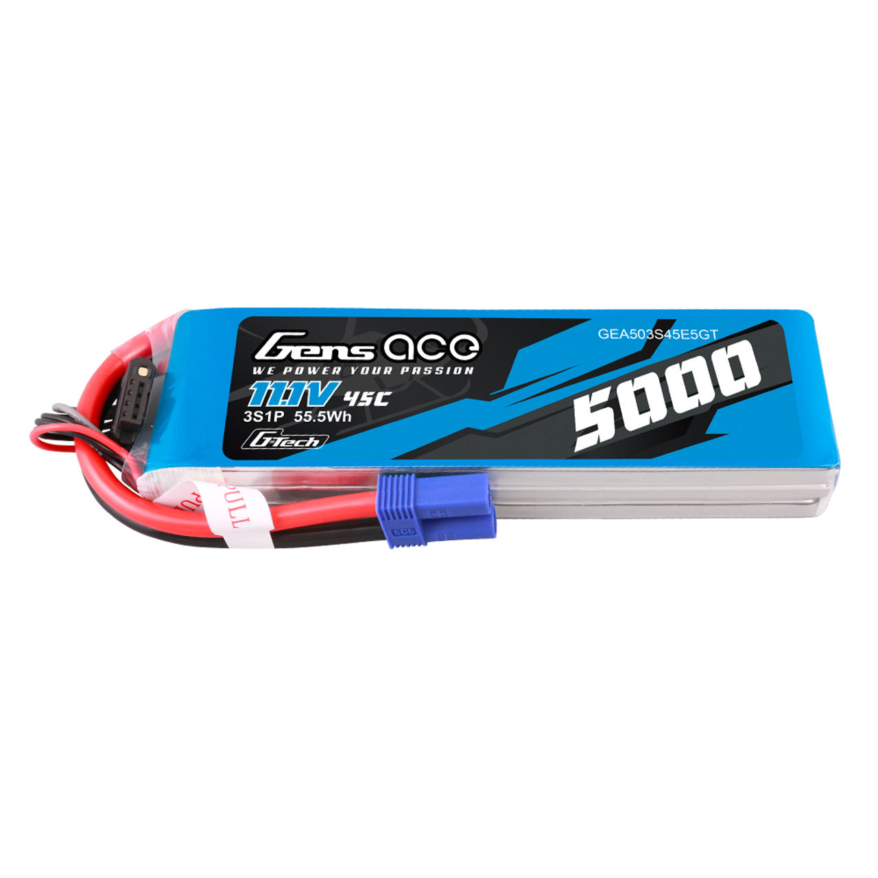 Gens Ace 5000mAh 3S 45C 11.1V G-Tech Lipo Battery Pack with EC5 Plug GensTattu