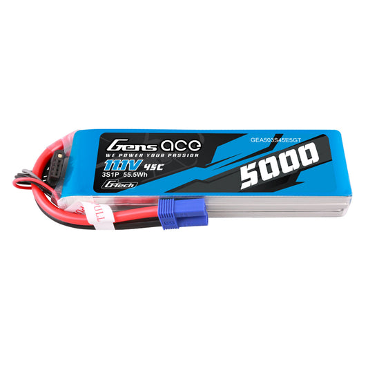 Gens Ace 5000mAh 3S 45C 11.1V G-Tech Lipo Battery Pack with EC5 Plug