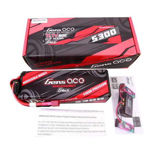 Gens Ace 5300mAh 3S 60C 11.1V G-Tech HardCase Lipo Battery 15# With Deans Plug