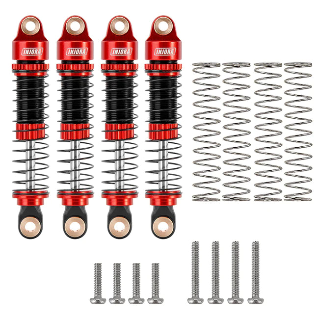 INJORA 53mm Aluminum Threaded Oil Filled Shocks for 1/18 TRX4M (4M-24) Red (4M-24RD-4) INJORA