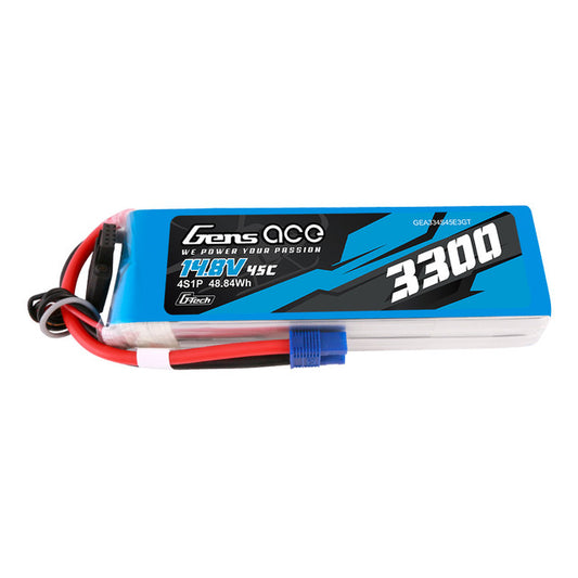 Gens Ace 3300mAh 4S 45C 14.8V G-tech Lipo Battery Pack with EC3  (GEA334S45E3GT)