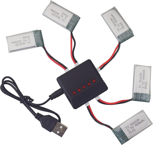 3.7V 400mAh LiPo Battery with 5in1 Charger